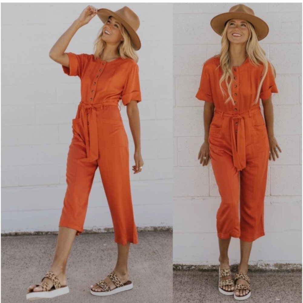 🧡 ROOLEE Orange Hello There Utility Jumpsuit Size XS
